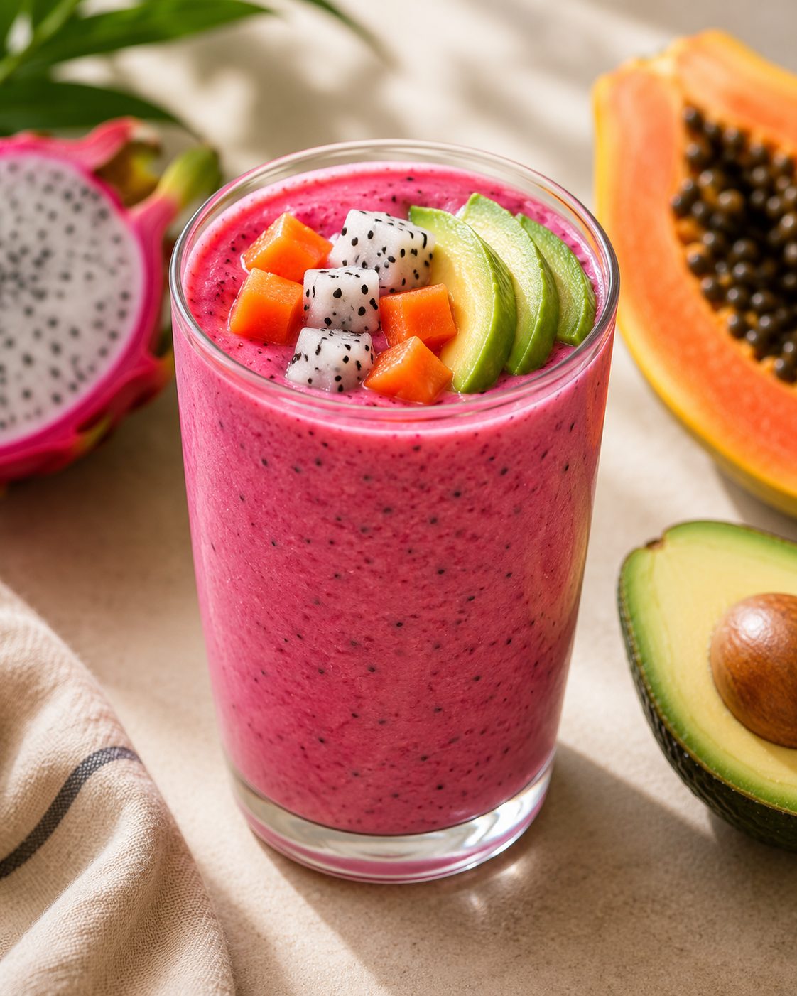 Smoothie de pitaya, papaya y aguacate